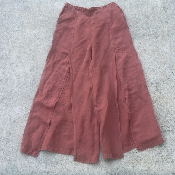 YFB Young Fabulous & Broke Cove Orange Linen Slit Wide Leg Pant Women's Size M - Picture 2 of 9